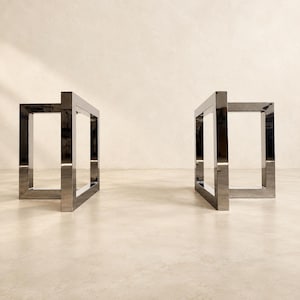 Set van 2 roestvrijstalen tafelpoten, gepolijst metalen onderstel voor eettafel, geometrische chromen poten, op maat gemaakte salontafelpoten