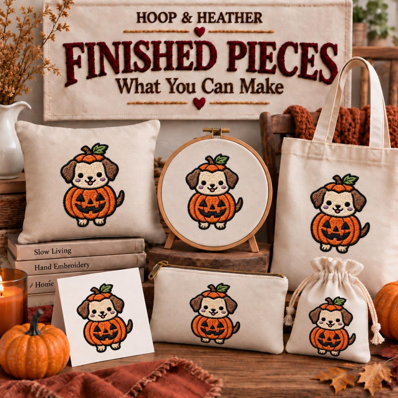 Small Hand File Set Pumpkin Puppy Hand Embroidery Pattern, Halloween PDF, SVG, Beginner ...