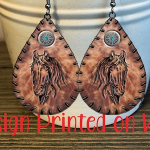 Western Jewelry, Wooden Earrings, Horse Earrings, Western Earrings, Western Earrings for Women, Western Dangle Earrings, Cowgirl Gifts
