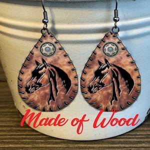 Equestrian Earrings, Western Earring for Women, Wooden Earrings, Cowgirl Gifts, Cowgirl Rodeo Gifts, Horse Gifts For Her, Western Boho