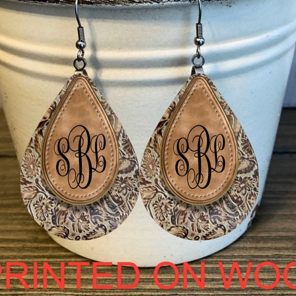 Monogram Earrings, Leopard Earrings, Western Earrings, Cheetah Earrings, Initial Earrings, Western Hippie Earrings, Western Cowgirl Jewelry