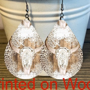 Western Earrings, Bull Skull Earrings , Leopard Earrings, Western Earrings For Women, Western Jewelry, Wooden Earrings, Gifts For Cowgirls