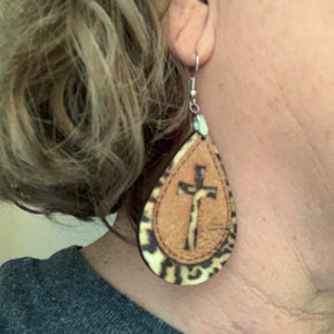 Western Earrings, Wooden Earrings, Leopard Print Earrings, Animal Print Earrings, Leopard Earrings for Women, Drop Earrings, Sister Gifts image 4