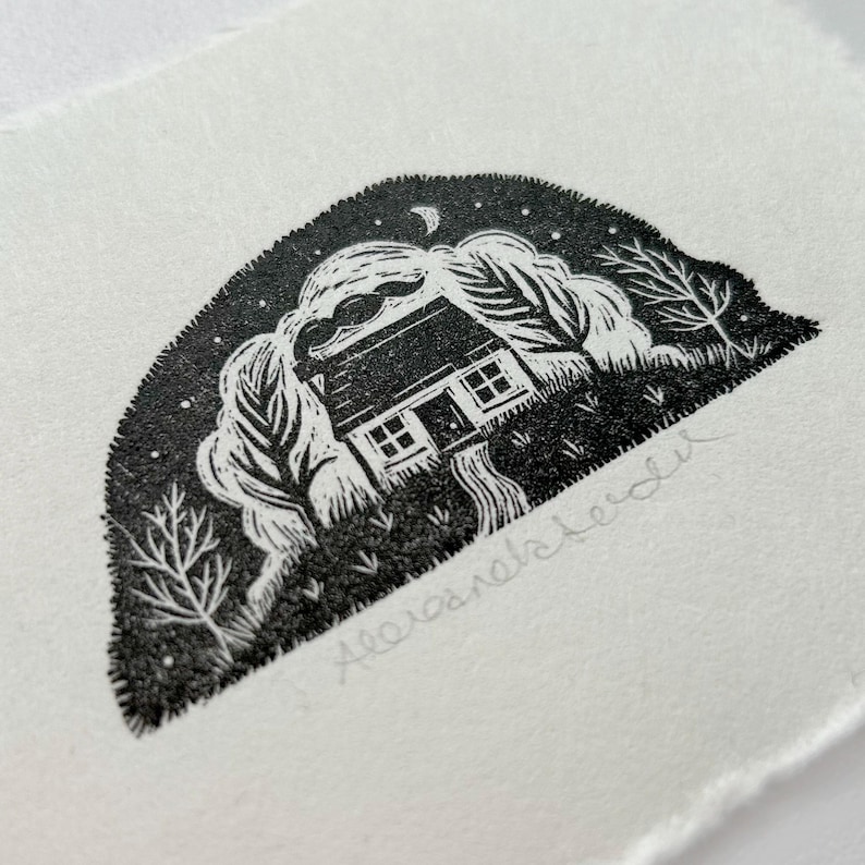 Scottish Hillside Bothy Original Wood Block Print image 2