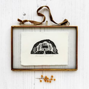 Scottish Hillside Bothy Original Wood Block Print image 1