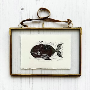 Miniature Whale Original Wood Block Print