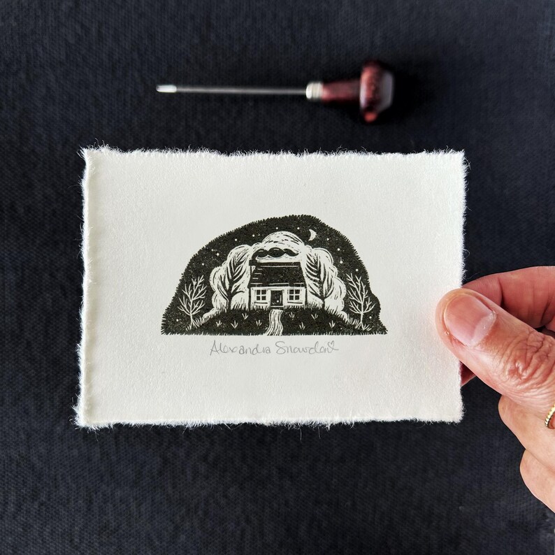 Scottish Hillside Bothy Original Wood Block Print image 3
