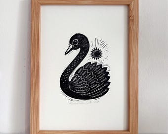 Limited Edition Black Swan Original Wood Engraving Print