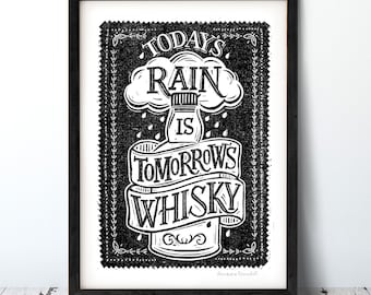 Whisky Lino Cut Print