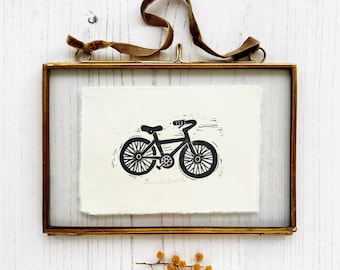 Original Miniature Wood Block Bike Cycling Print