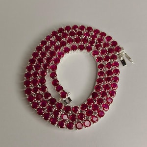 24 CT Round cut Lab created Ruby Tennis Neckless wedding For Women's Gif 14k White Gold Finish, 925 sterling silver 16 inches to 24 inches