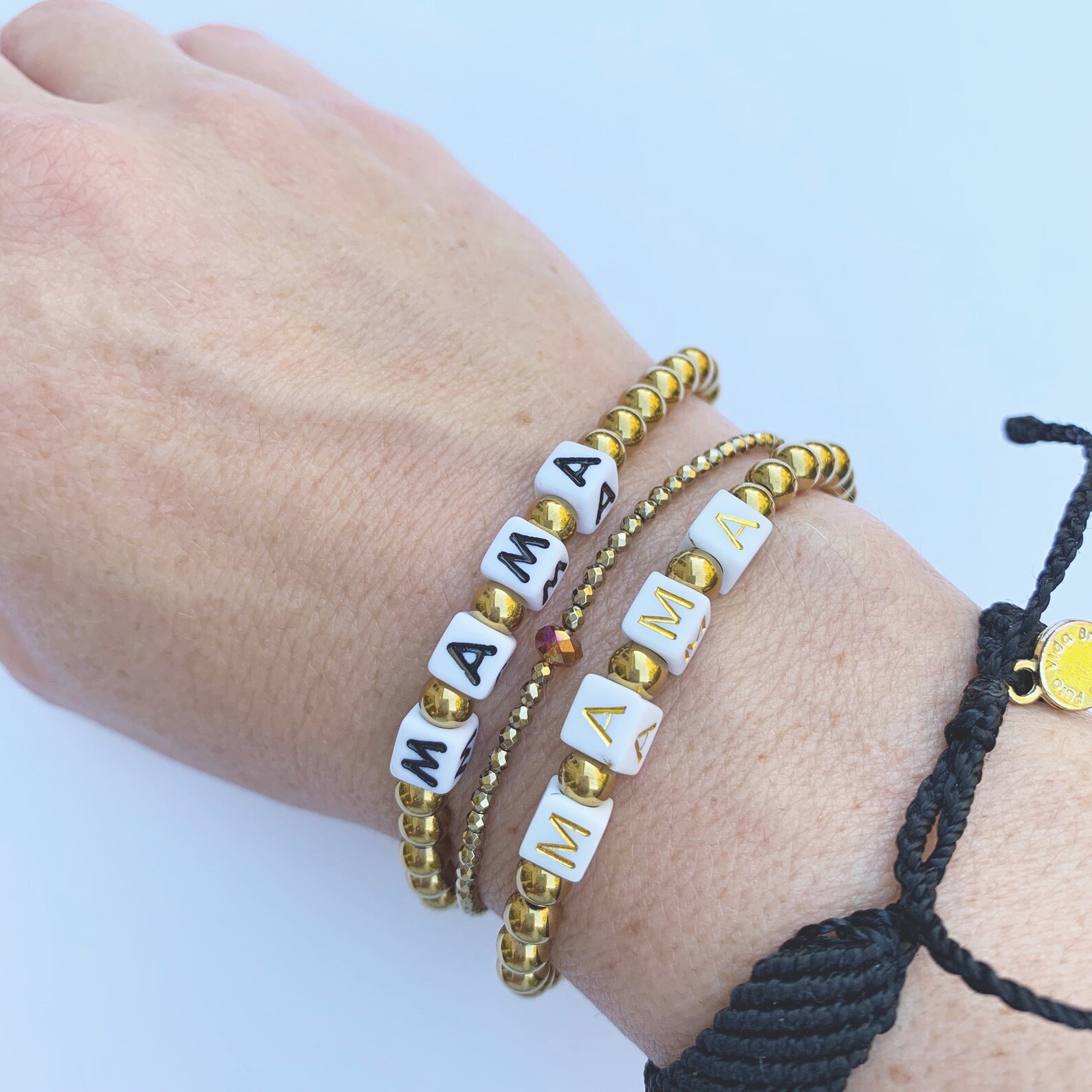 Bead Bracelet MAMA Gold Bead Bracelet Gold Textured Chunky Etsy