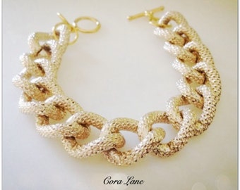 Sale, Chain Bracelet,Gold Chain Bracelet, Gold Textured Chunky Chain Bracelet, Gold Bracelet, Gold Link Bracelet, Large Chain Bracelet