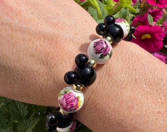 Mickey Mouse Bracelet Disney Bracelet    Mimi Bracelet Black bead mouse Bracelet