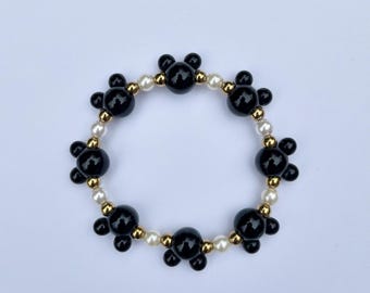 Solid Color Mouse Bracelet, Handmade Beaded Bracelet, Dainty Minimal Jewelry, Black Stackable Bracelet, Cute Gift for Her