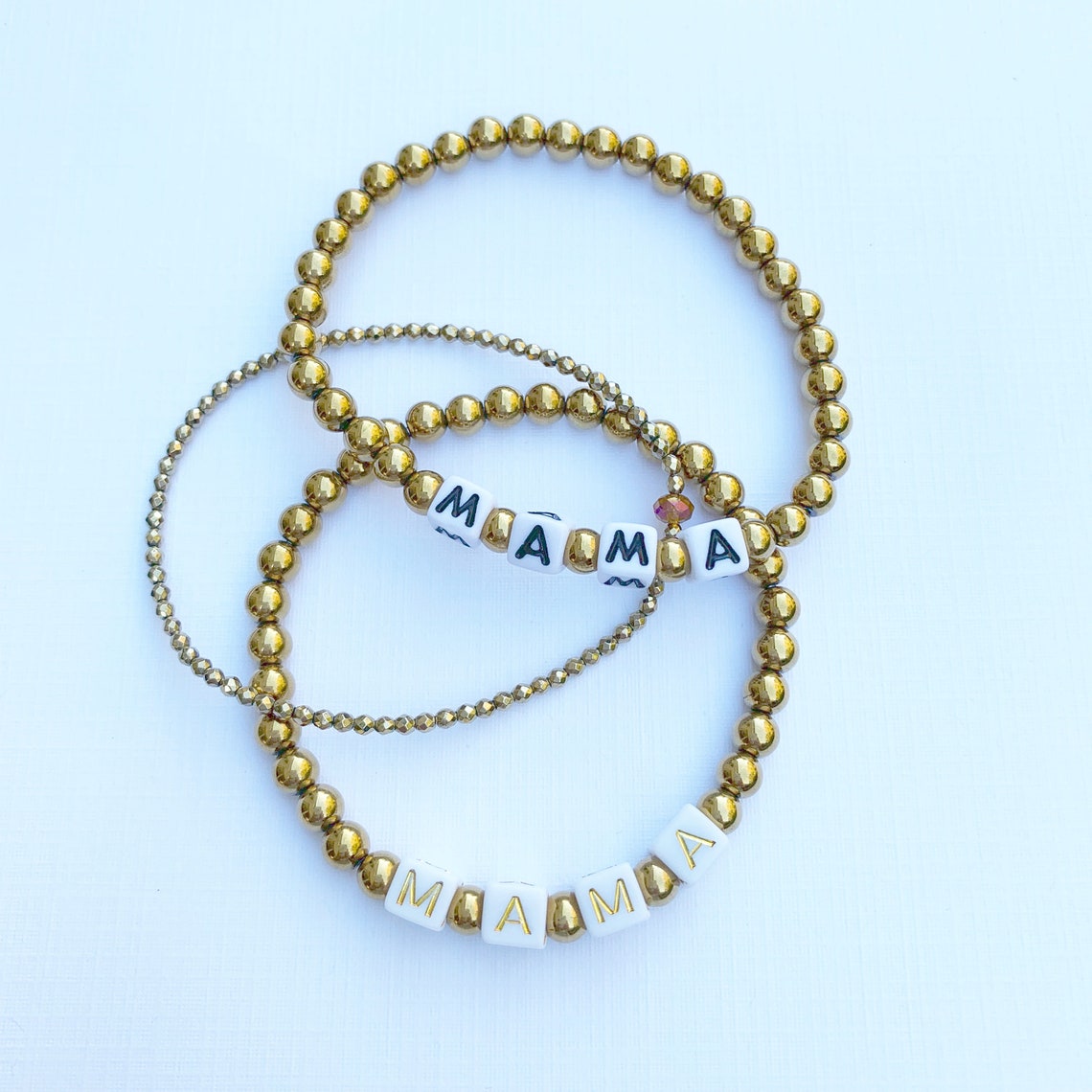 Bead Bracelet MAMA Gold Bead Bracelet Gold Textured Chunky Etsy