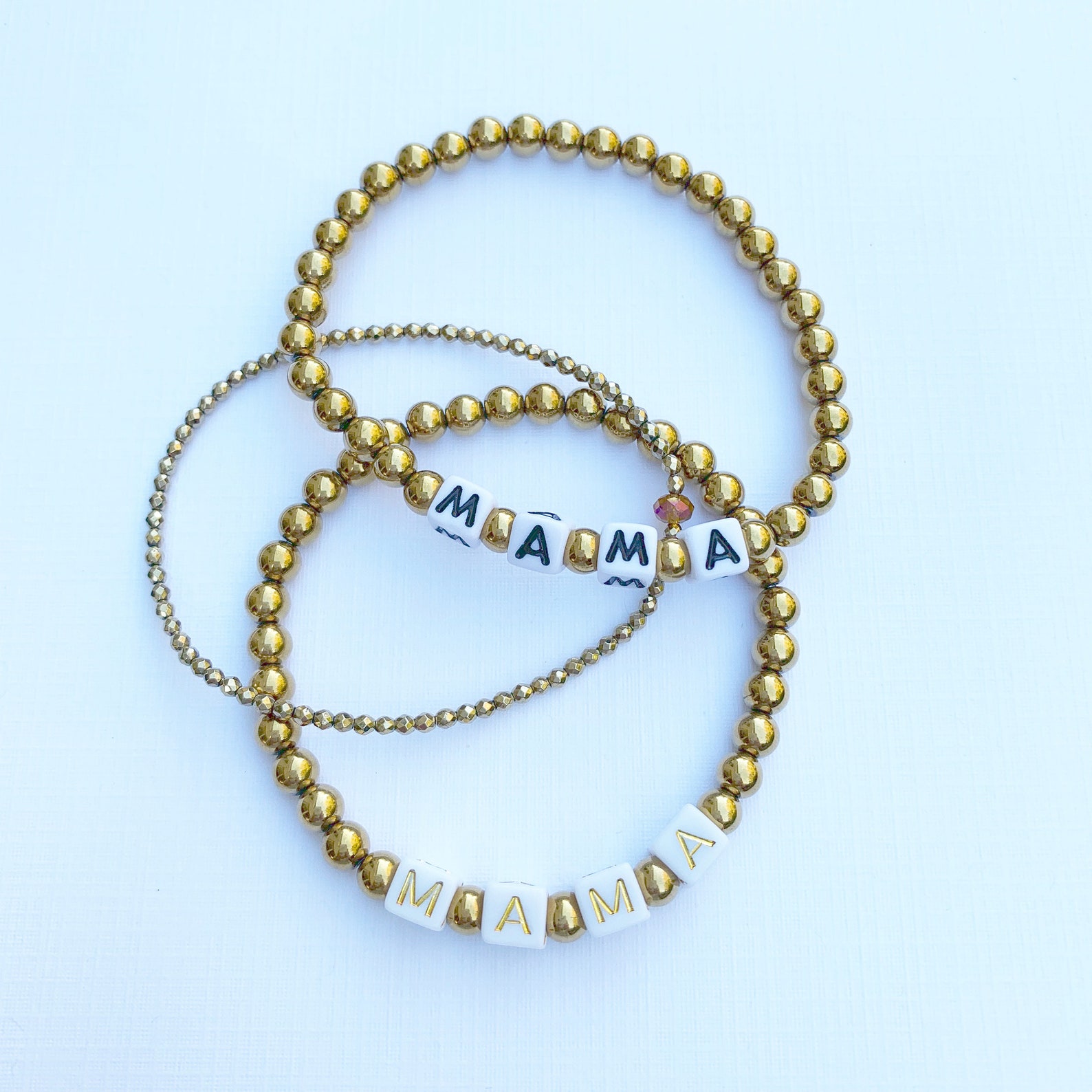 Bead Bracelet MAMA Gold Bead Bracelet Gold Textured Chunky Etsy