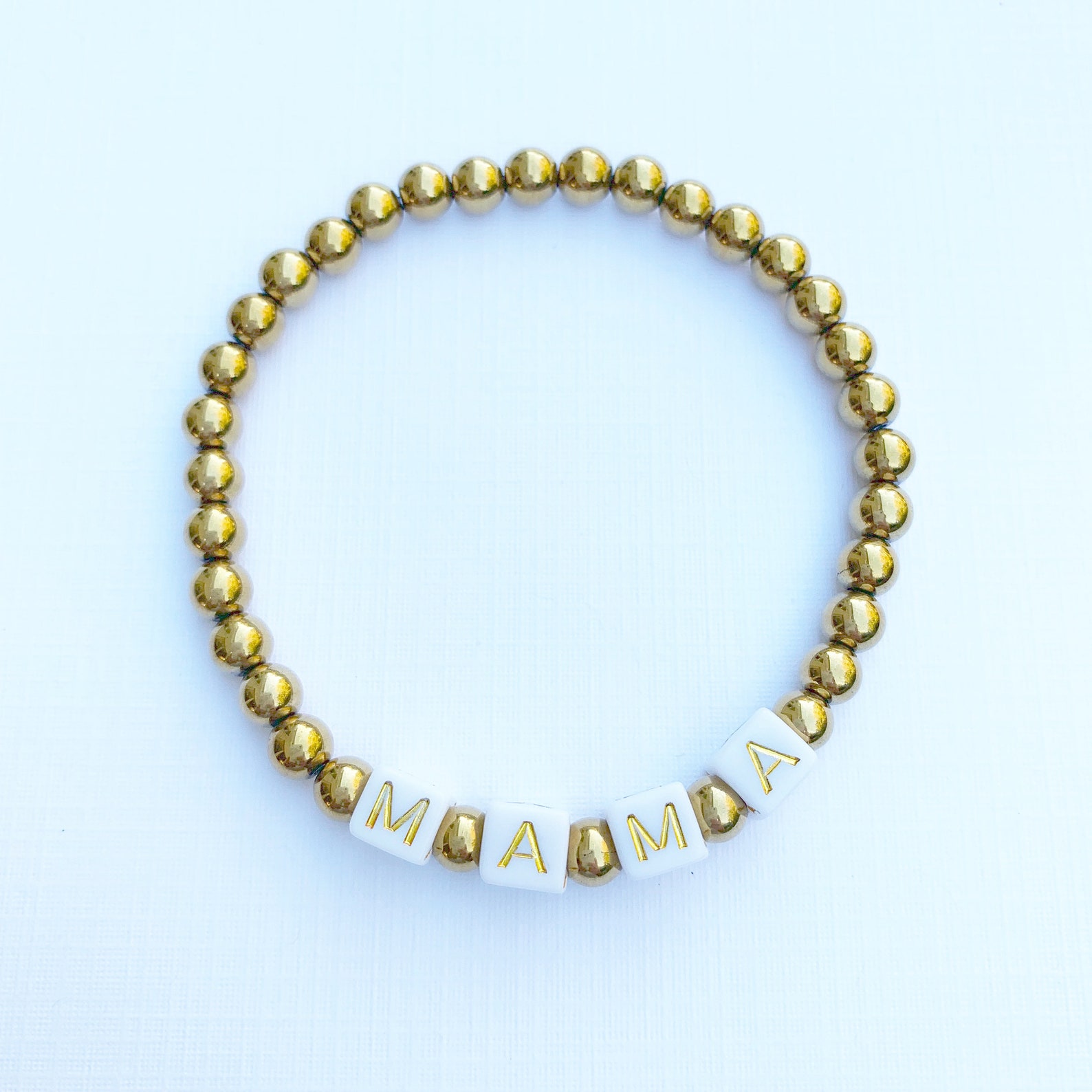 Bead Bracelet MAMA Gold Bead Bracelet Gold Textured Chunky - Etsy