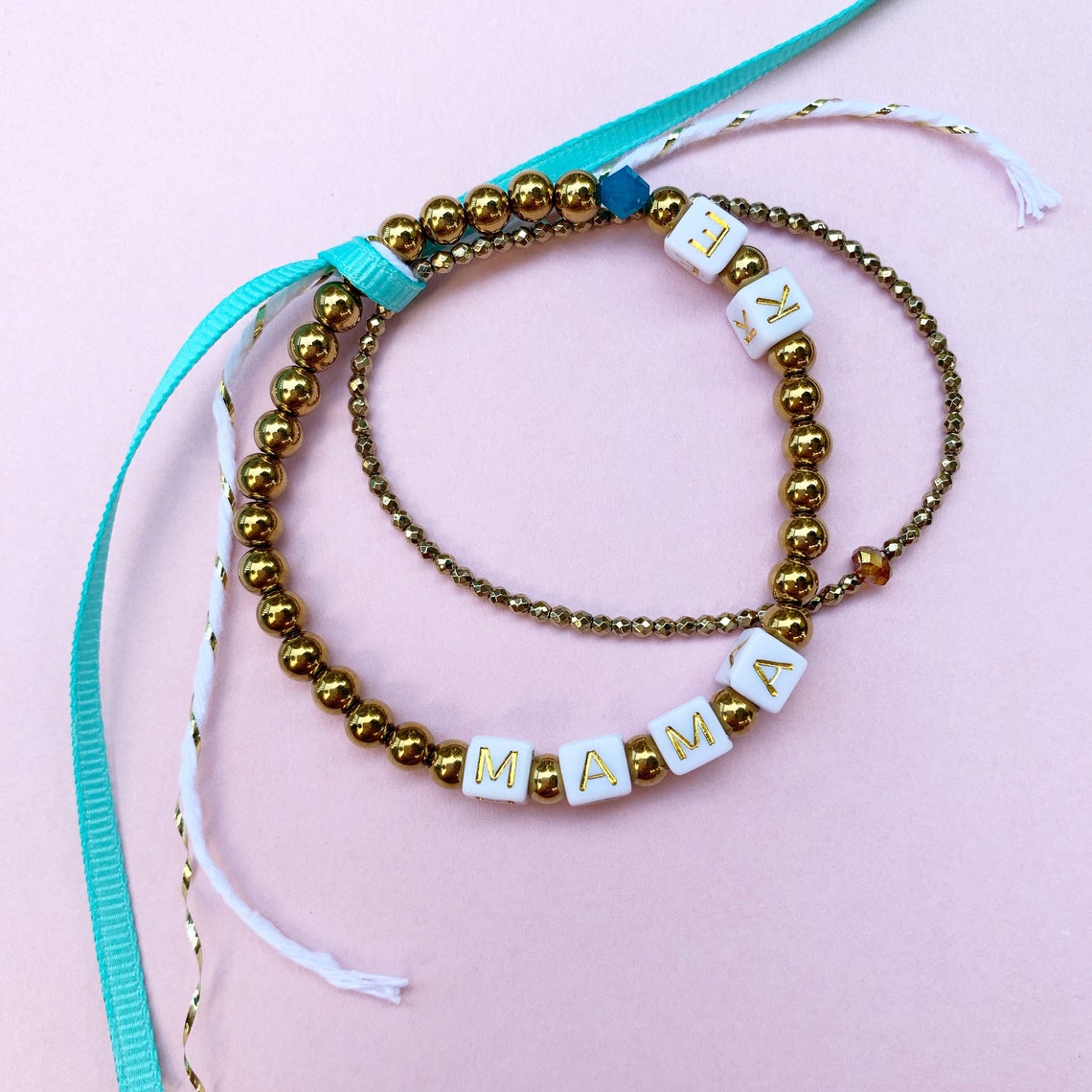 Bead Bracelet MAMA Gold Bead Bracelet Gold Textured Chunky Etsy