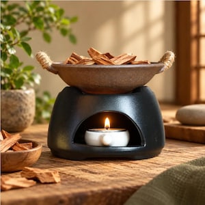 Japanese Ceramic Tea Roaster & Botanical Burner | Wabi-Sabi Hojicha Warmer, Essential Oil Diffuser, Zen Home Decor Gift
