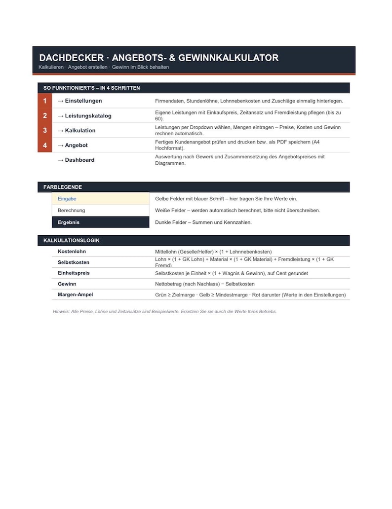 Excel Process Guide Template Roofer Calculation Calculator Excel Template for Quotes & Profit - Etsy UK