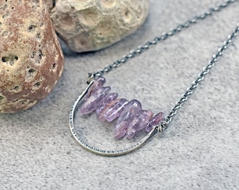 Super Seven Sterling Silver Necklace, Artisan Amethyst Jewelry Handmade, Rustic Purple Stone Pendant, Melody Stone, Unique Crystal