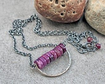 Simple Lepidolite Sterling Silver Necklace, Artisan Boho Style Jewelry Handmade, Rustic Purple Stone Pendant