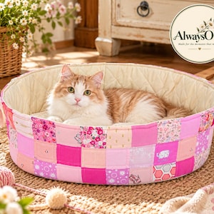 Handmade Quilted Cat Bed, Handmade Cat Bed, 100% Cotton Pet Bed, Cozy Cat House, Patchwork Pet Bed, Cute Cat Gift, Gift for Mum.