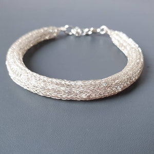 Silver bracelets. Wire Crochet Bracelet. Woven Bangle  bracelet. Crochet jewelry Gifts for her  Wire wrapped jewellery  Anniversary gifts