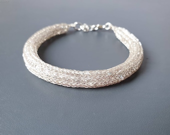 Silver bracelets. Wire Crochet Bracelet. Woven Bangle  bracelet. Crochet jewelry Gifts for her  Wire wrapped jewellery  Anniversary gifts