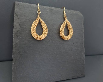 Delicate dangle earrings, Gold dangle earrings,  Gold dainty earrings,   Crochet earrings,  Lace earrings, Wire crochet jewelry, Gift idea