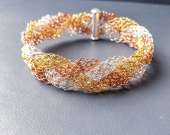 Celtic copper cuff bracelet, Crocheted bracelet, Celtic jewelry, Custom cuff bracelet, Flexible wire bracelet, Mesh bracelet, Woven bracelet