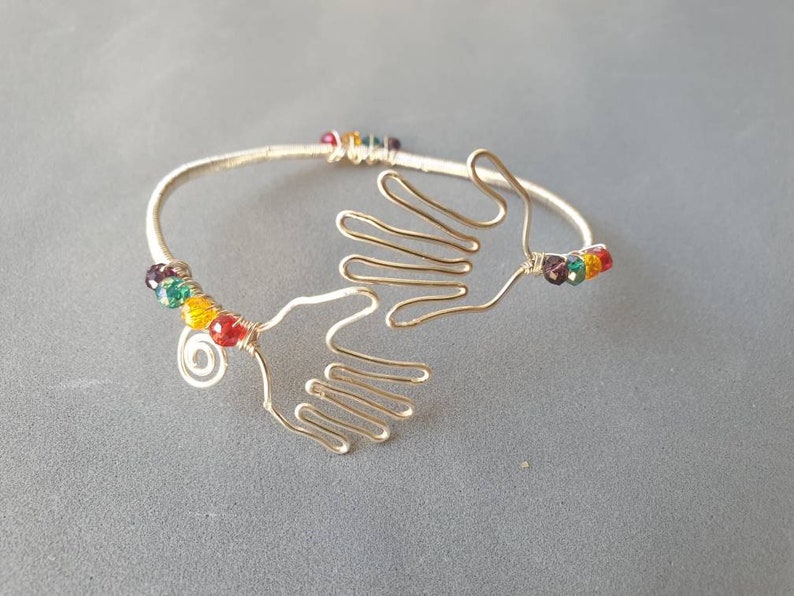 Hug Bracelet Positivity Gift Friendship Anniversary gifts Wire wrapped jewelry Adjustable bracelet Rainbow gift Distancing Support Hug