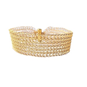Wire Crochet bracelet, Gold Cuff bracelet, Crochet  jewelry, Handmade  bracelet , Gold bracelets,  Anniversary gifts for her, Birthday gift