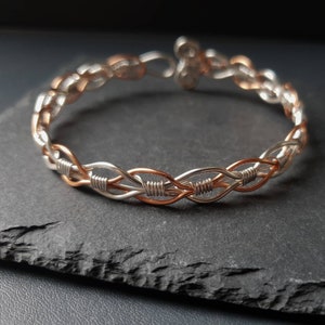 Celtic bracelet, Siver and copper bracelet,  Celtic jewelry, Wire wrapped bangle, Adjustable bangle bracelet, 7th Anniversary gifts for her