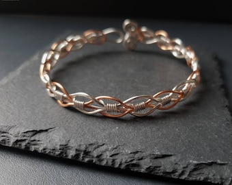 Celtic bracelet, Siver and copper bracelet,  Celtic jewelry, Wire wrapped bangle, Adjustable bangle bracelet, 7th Anniversary gifts for her