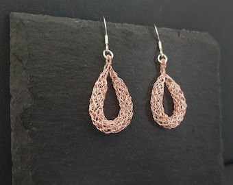 Earrings rose gold, Crochet earrings, Dangle earrings rose gold, Lace earrings, Filigree earrings, Bridesmaid gift, Dainty earrings, Crochet