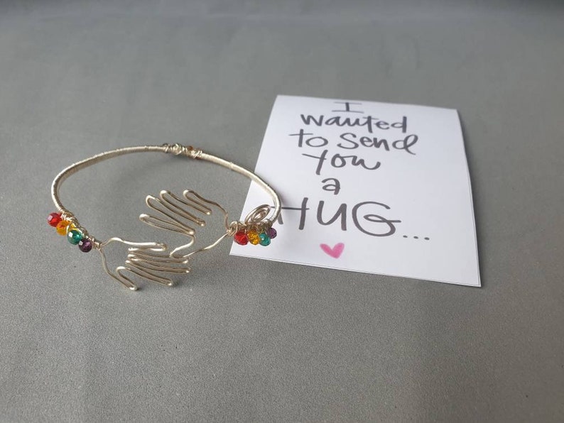 Hug Bracelet Positivity Gift Friendship Anniversary gifts Wire wrapped jewelry Adjustable bracelet Rainbow gift Distancing Support Hug