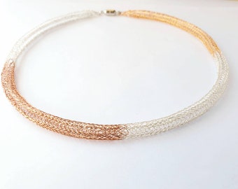 Draht häkeln Halskette minimalistischen Schmuck handgemachte häkeln Schmuck Silber Gold Kupfer Halskette 7. Jahrestagsgeschenk für Frau Geschenk für Sie
