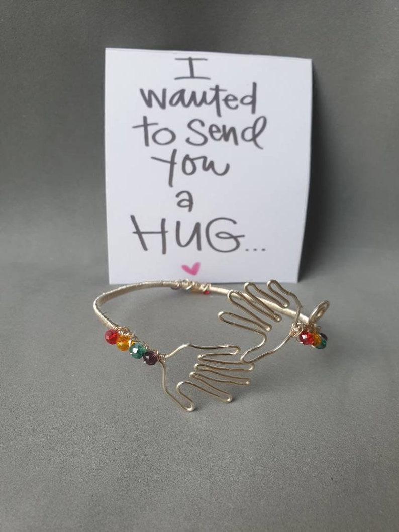 Hug Bracelet Positivity Gift Friendship Anniversary gifts Wire wrapped jewelry Adjustable bracelet Rainbow gift Distancing Support Hug