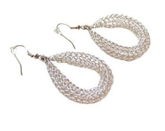 Handmade  hoop earrings / Wire crochet handmade earrings / Silver hoop earrings/ Dangle Earrings/ Beauty gift/ Gift for her/ Geometric style