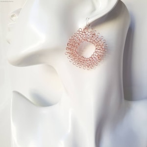 Rose gold earrings, Wire crochet earrings, Dangle earrings, Woven earrings, Wire crochet jewelry, Anniversary gift for her, Gifts for her