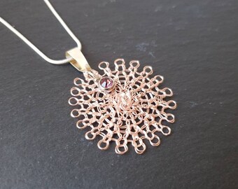 February birthstone necklace, Rose gold necklace, Crochet necklace, Flower necklace, Personalized necklace, Wire crochet necklace