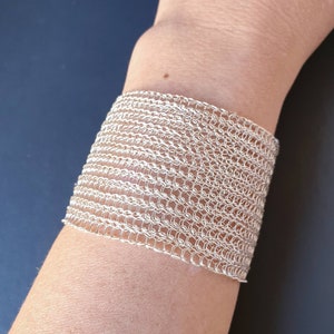 Crocheted bracelet sterling silver, Mesh bracelet, Cuff bracelet wide, Custom wire bracelet, Flexible wire bracelet, Birthday gift for her