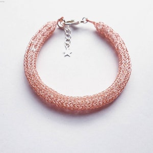 Rose gold bracelets. Wire Crochet Bracelet. Woven Bangle  bracelet. Crochet jewelry Gifts for her  Wire wrapped jewellery  Anniversary gifts