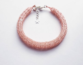 Rose gold bracelets. Wire Crochet Bracelet. Woven Bangle  bracelet. Crochet jewelry Gifts for her  Wire wrapped jewellery  Anniversary gifts