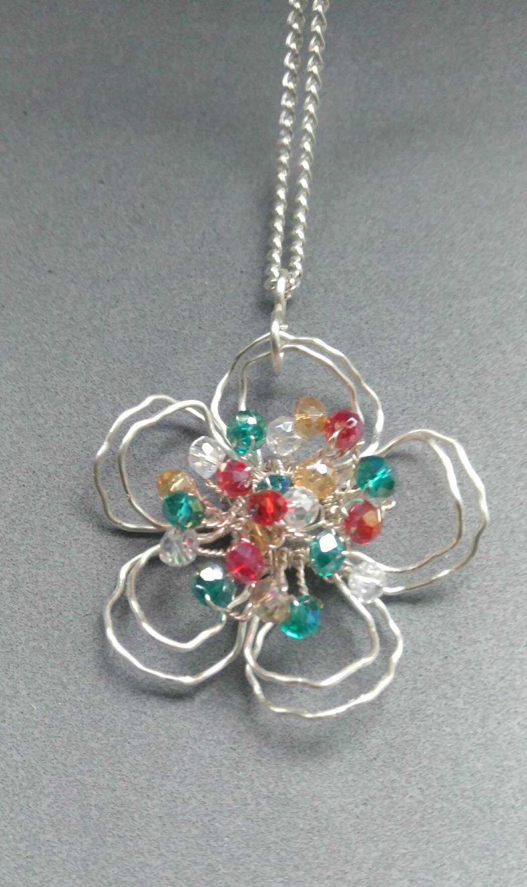 Sterling Silver Flower Necklace Pendant Wire wrapped silver | Etsy