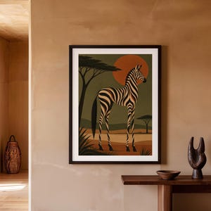Savannah Zebra I – Zebra Safari Wall Art Printable, African Wildlife Landscape Digital Poster, Instant Download, Afro Deco Digital Download