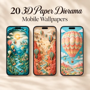 20 Papéis de Parede para Celular com Dioramas de Papel 3D, Fundos Coloridos para Celular em Papel Recortado, JPG 3072 x 5504, Uso Comercial, Download Digital