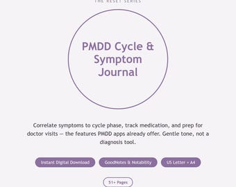 PMDD Cycle & Symptom Tracker Journal, GoodNotes Notability Planner (Digital Download)